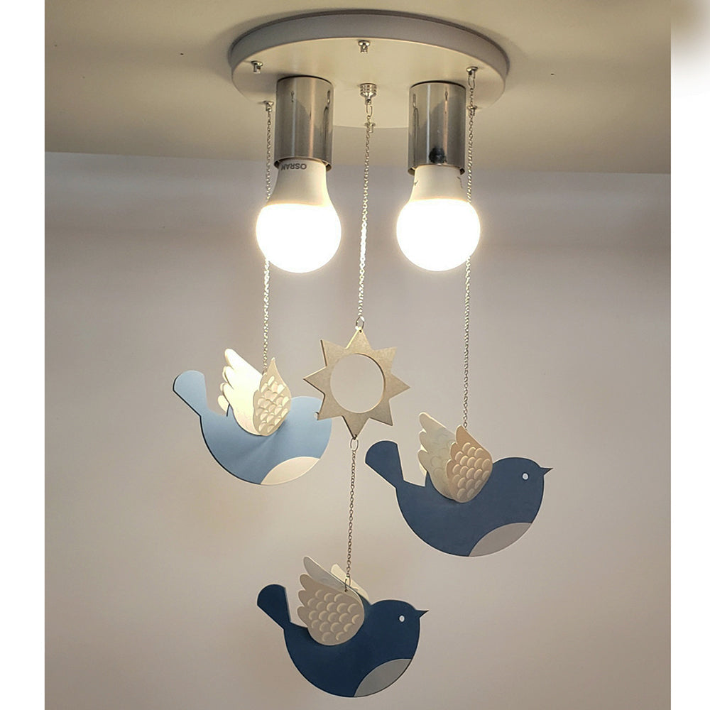 Lustre Luminária Infantil Passarinhos Rosa