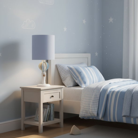 Abajur Infantil Balão Cúpula Azul Base Branco Provençal