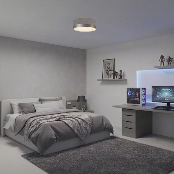 Luminária Plafon Cúpula Cinza com Detalhe Prata 30x15