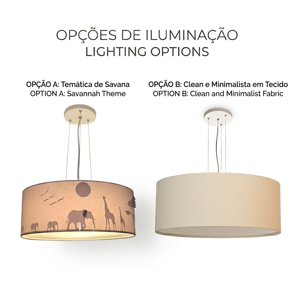Lustre Pendente Safari Savana Cúpula Tecido 30x15cm 2 em 1