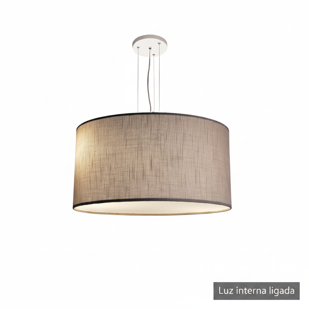 Luminária de Teto Pendente Cilíndrico Tecido Linho Natural 50x25cm