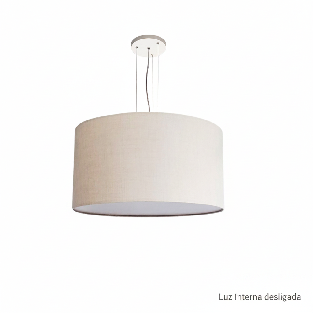 Luminária de Teto Pendente Cilíndrico Tecido Linho Natural 50x25cm