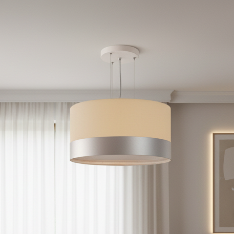 Lustre Pendente Cúpula Crú com Detalhe Prata 30x15