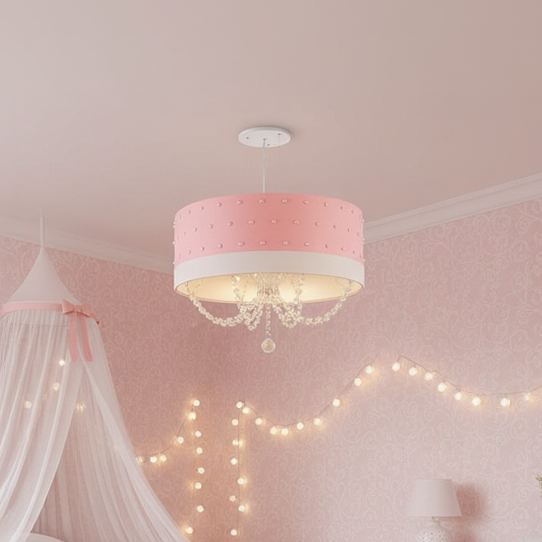 Lustre Infantil Pendente Pérolas 40X15 Rosa