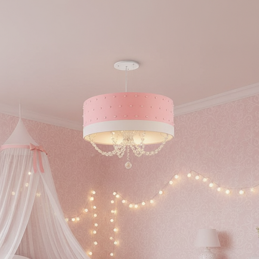 Lustre Infantil Pendente Pérolas 40X15 Rosa
