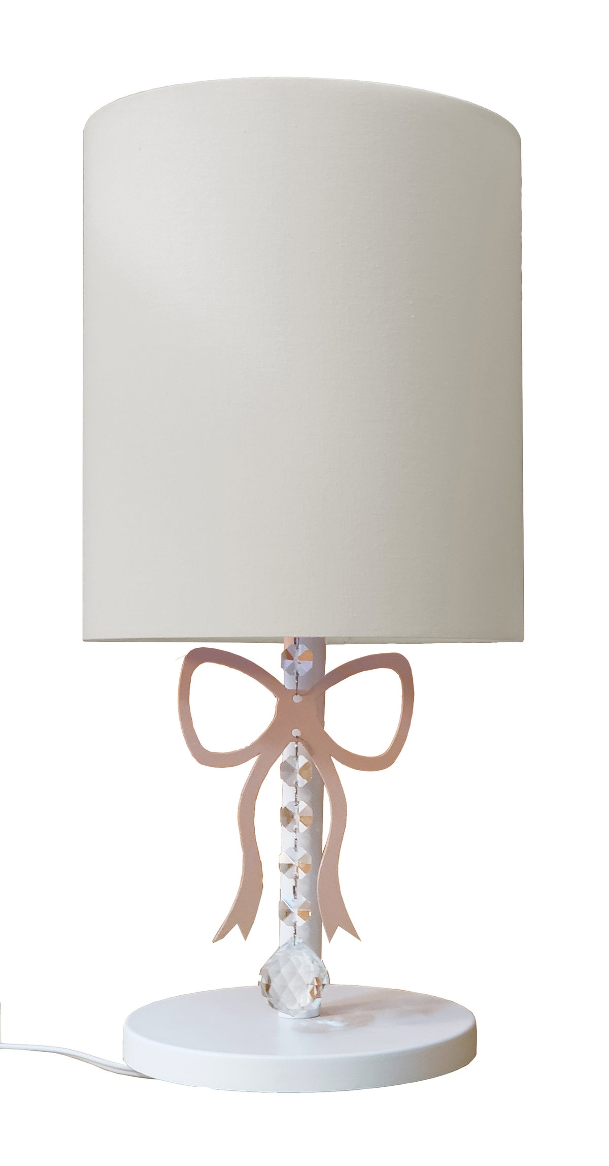 Abajur Infantil Laço Base Branca Cúpula Rosa 20x43 Bivolt