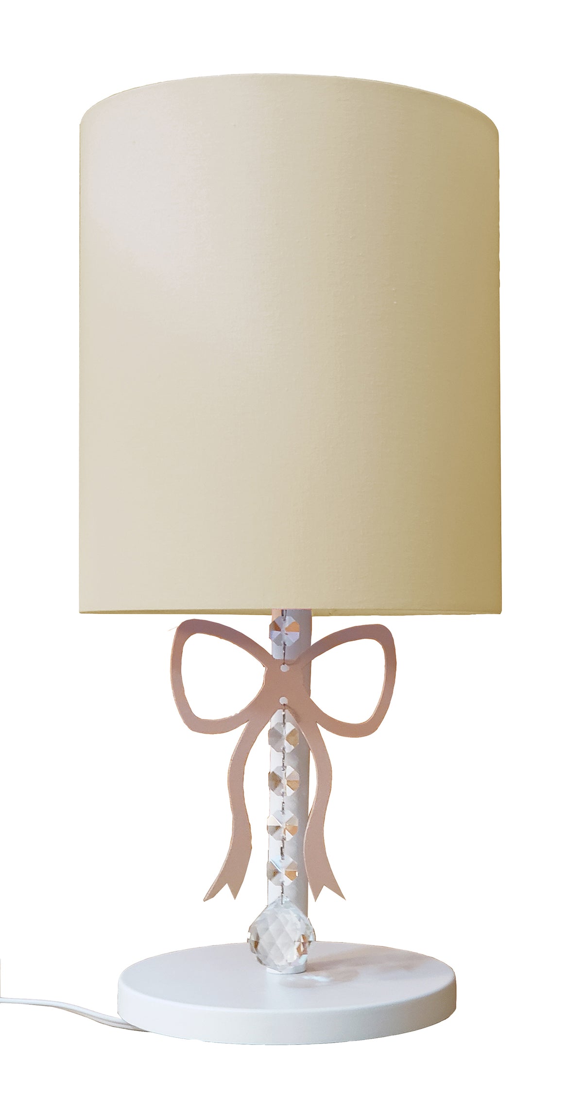 Abajur Infantil Laço Base Branca Cúpula Rosa 20x43 Bivolt