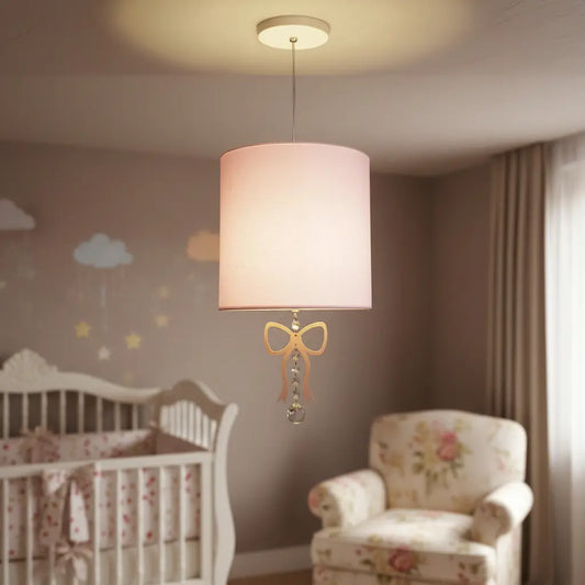 Luminária Pendente Infantil Laço Rosa bebê 25x25 1E27