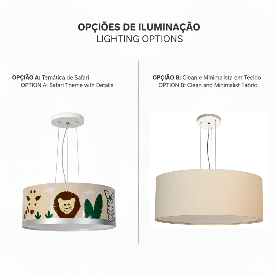 Lustre Infantil Pendente Safari Cúpula Tecido 30x15cm 2 em 1
