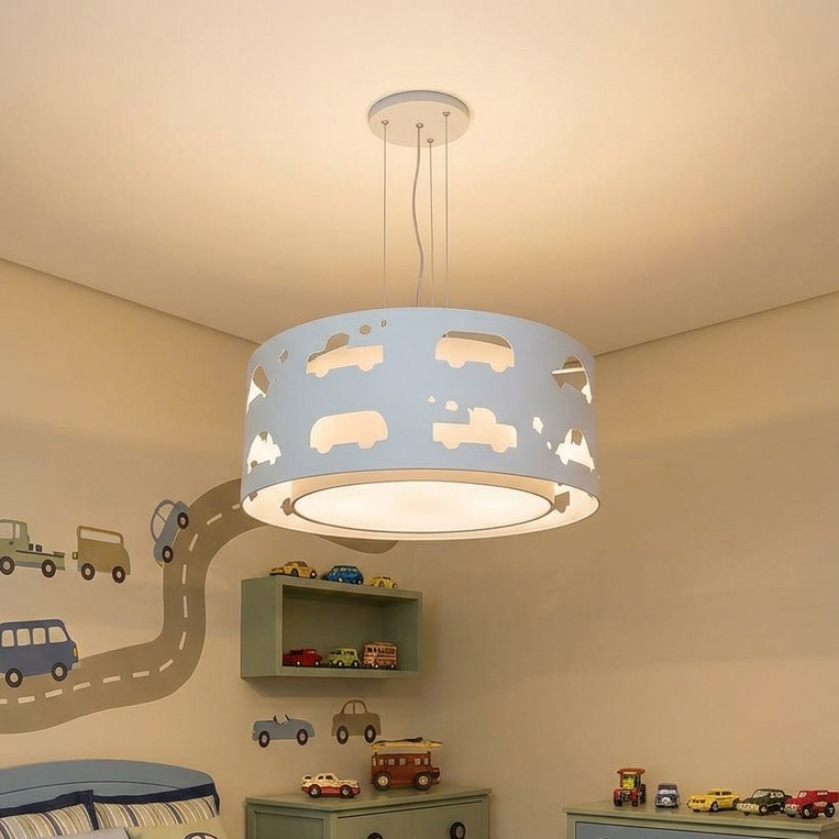 Luminaria de Teto Pendente Infantil Carrinhos 50x16