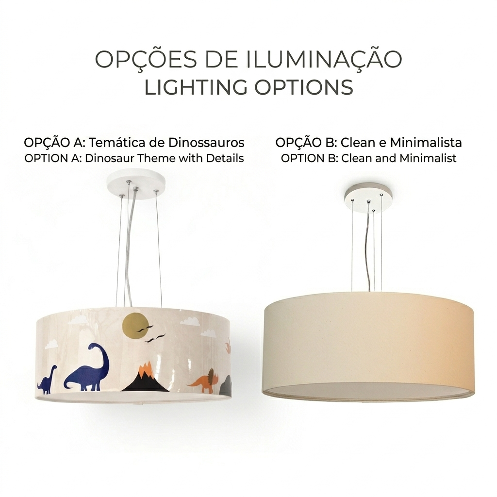 Luminária de Teto Pendente Dinossauros Infantil 40x15cm 2 em 1 Tom Luz