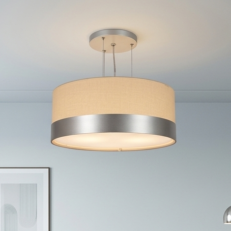Lustre Pendente Cúpula Crú com Detalhe Prata 40x15 2E27