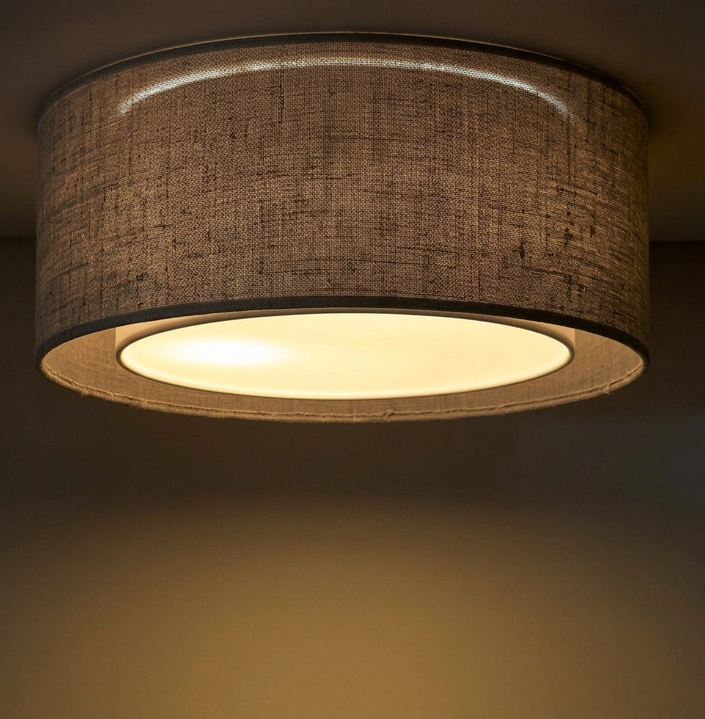 Luminária de Teto Plafon Cúpula Dupla Linho Pérola 50x16