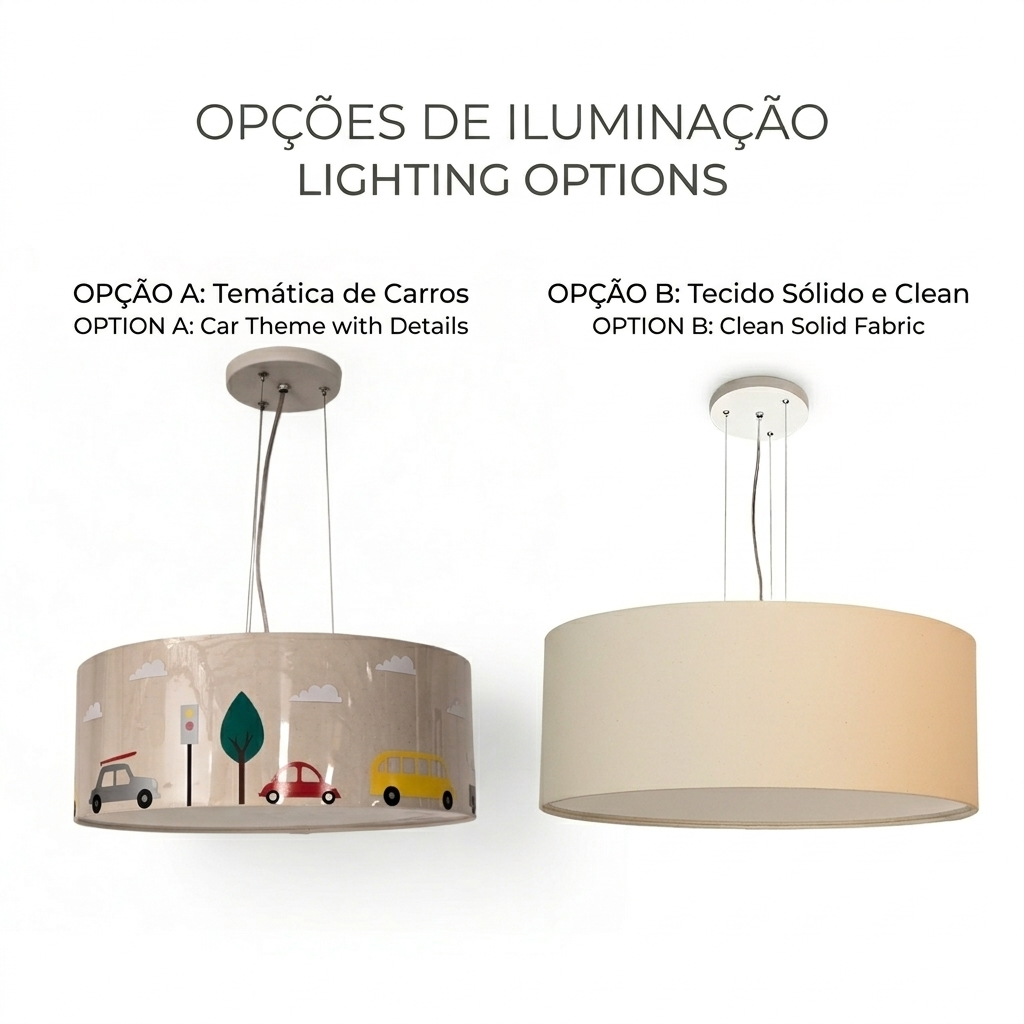 Luminária de Teto Pendente Carrinhos Infantil 40x15cm 2 em 1 Tom Luz