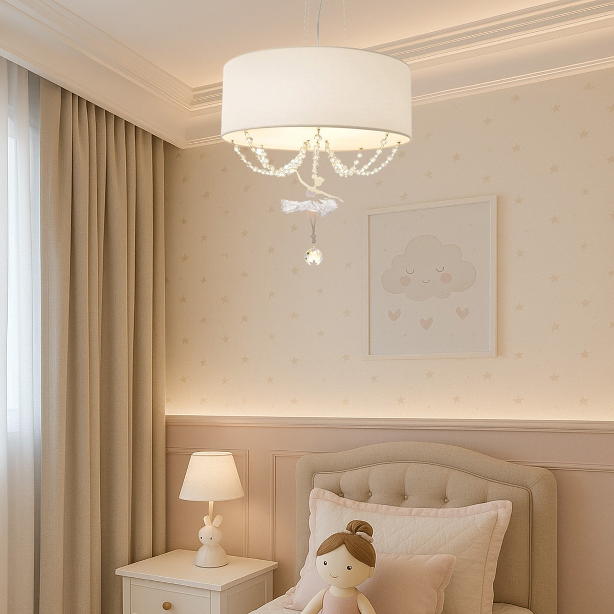 Pendente Bailarina 40x15 Com Cristal 2 Em 1 Quarto Menina