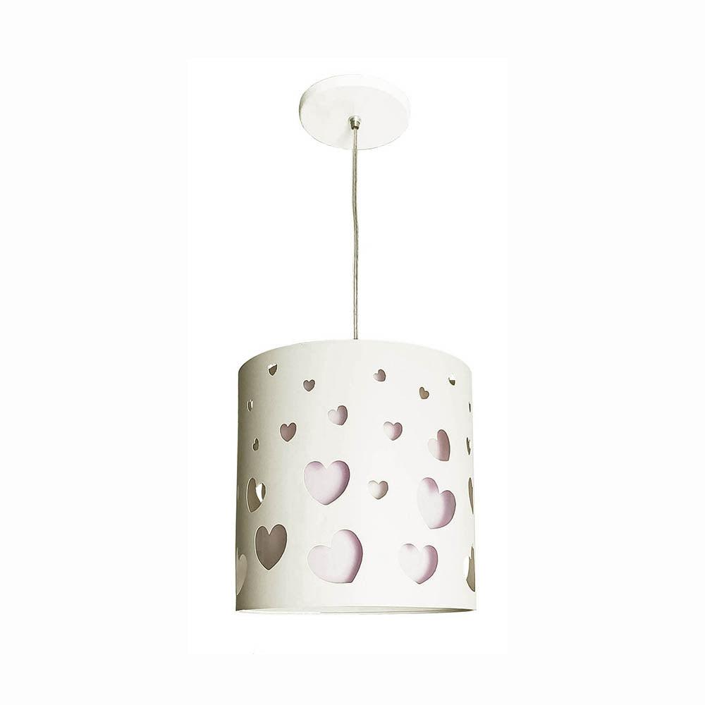 Lustre Infantil Pendente Corações Duplo 25x25m Rosa