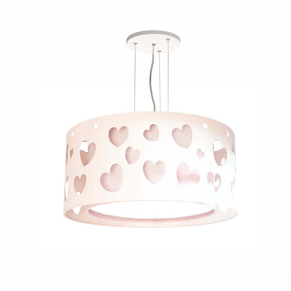 Lustre Infantil Pendente Corações Duplo 30x16cm Rosa
