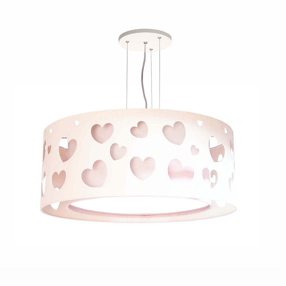 Lustre Infantil Pendente Corações Duplo 40x16cm Rosa