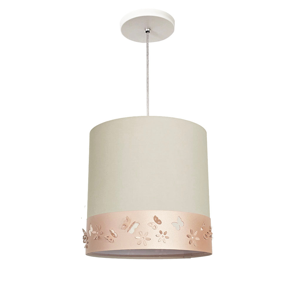 Lustre Infantil Pendente Faixa flores e Borboletas Rosa 25