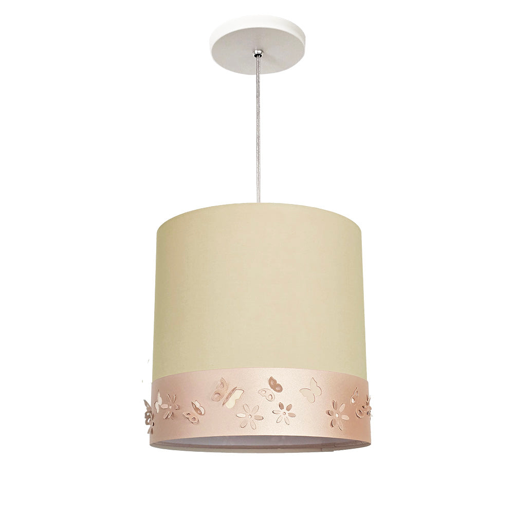 Lustre Infantil Pendente Faixa flores e Borboletas Rosa 25