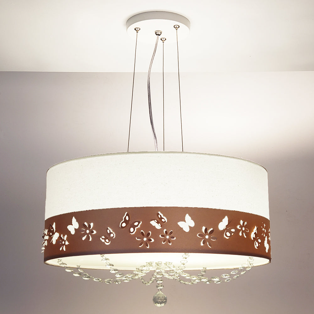 Lustre Infantil Pendente Faixa flores e Borboletas Rosa 30