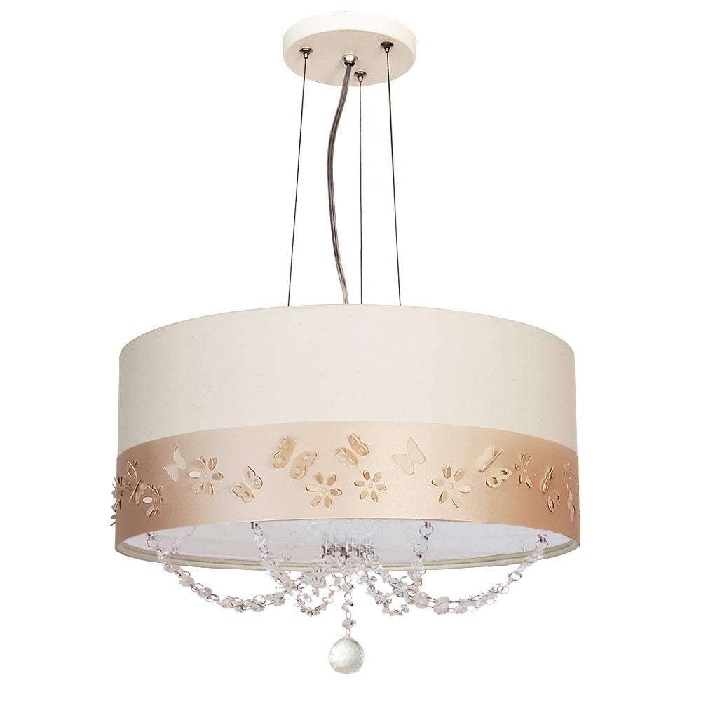 Lustre Infantil Pendente Faixa flores e Borboletas Rosa 30