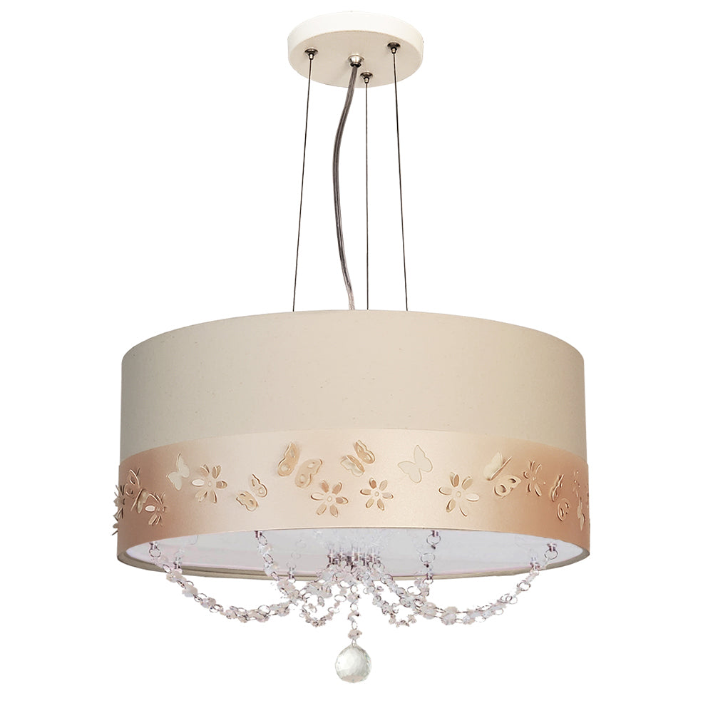 Lustre Infantil Pendente Faixa flores e Borboletas Rosa 40