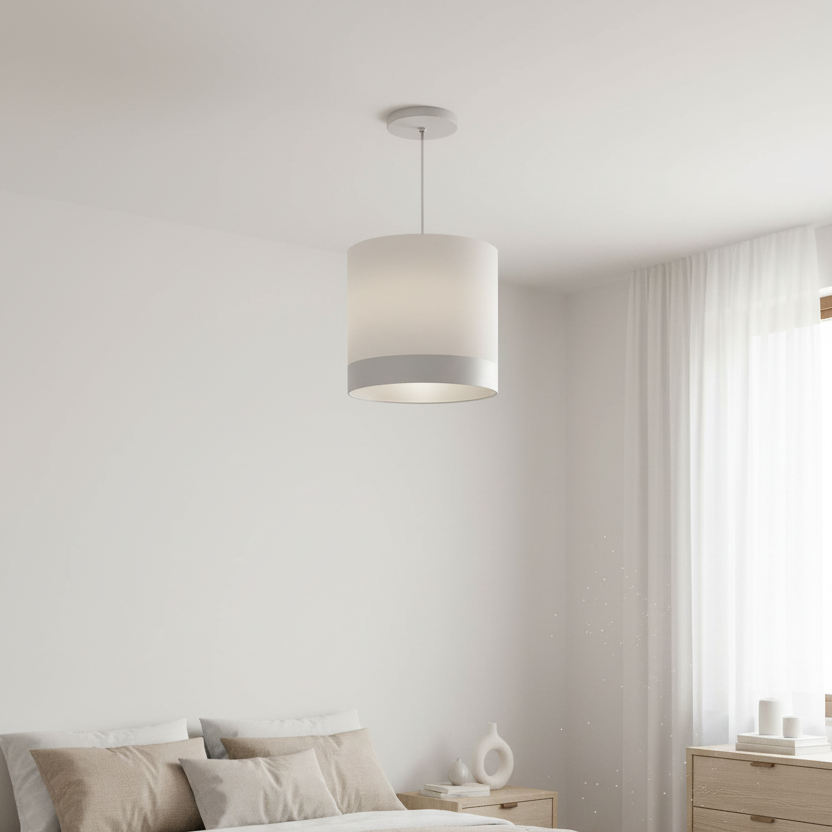 Lustre Pendente Cúpula Crú com Detalhe Prata 25x25