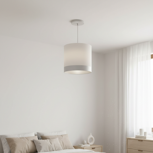 Lustre Pendente Cúpula Crú com Detalhe Prata 25x25