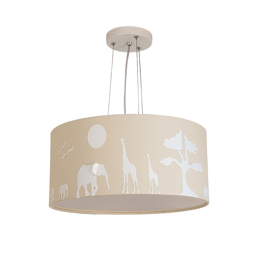 Lustre Pendente Safari Savana Cúpula Tecido 30x15cm 2 em 1