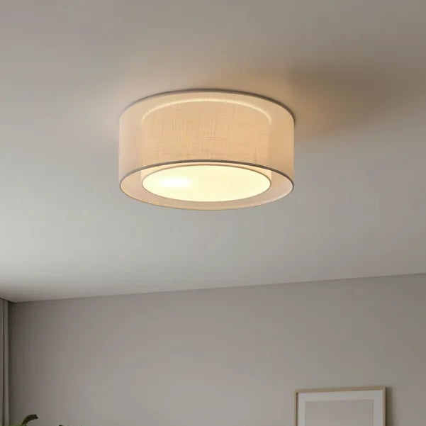 Luminária de Teto Plafon Cúpula Dupla Linho Pérola 40x16