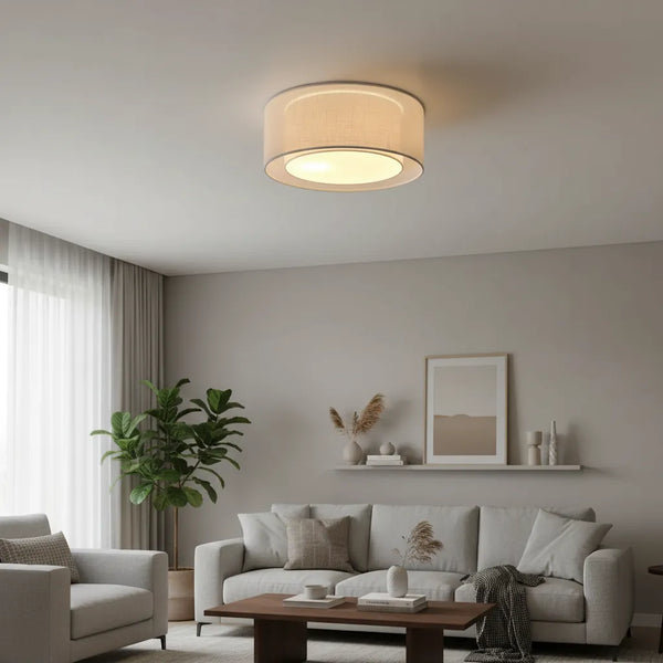 Luminária de Teto Plafon Cúpula Dupla Linho Pérola 40x16
