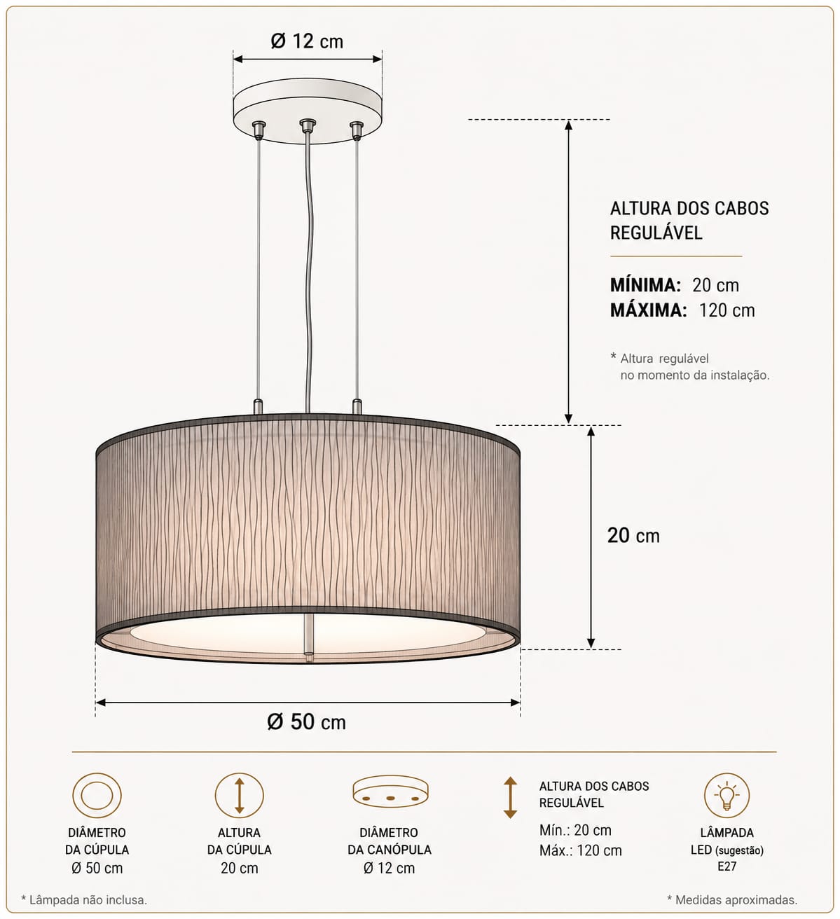 Luminaria de Teto Pendente Duplo Tom Luz 50x20