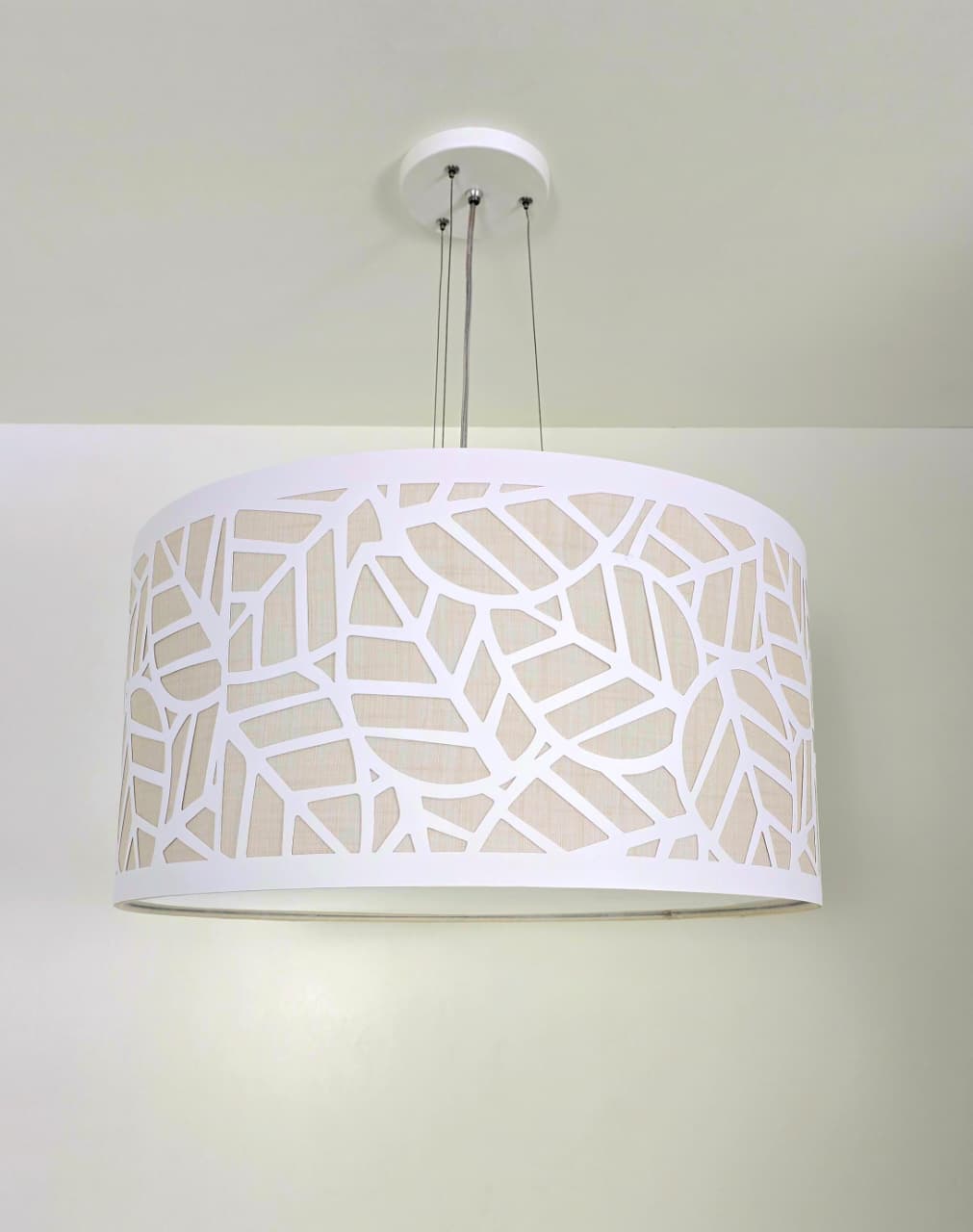 Luminária de Teto Pendente Folhas 50x25 Linho Natural 2 em 1