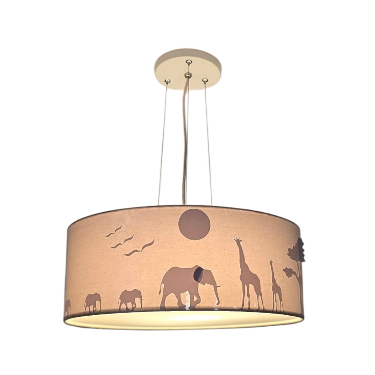 Lustre Pendente Safari Savana Cúpula Tecido 40x15cm 2 em 1