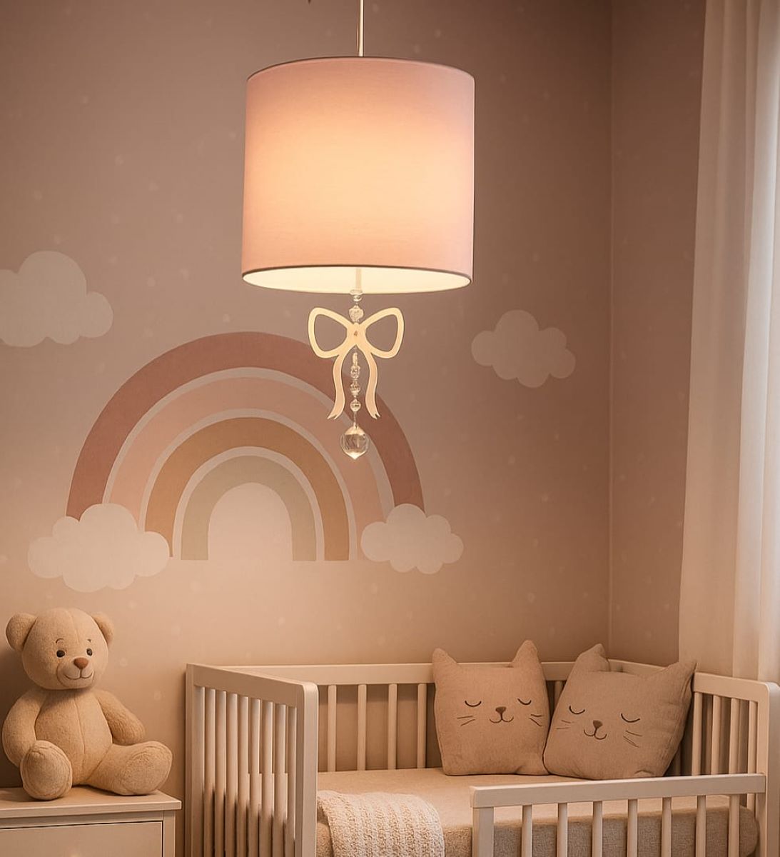 Luminária Pendente Infantil Laço Rosa bebê 25x25 1E27