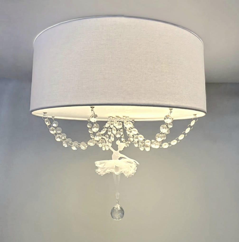 Plafon Bailarina Rosa 30x15 Com Cristal 2 Em 1
