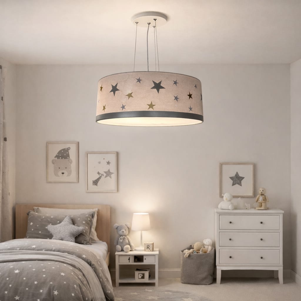 Luminária de Teto Pendente Infantil Estrelas 40x15 2 em 1