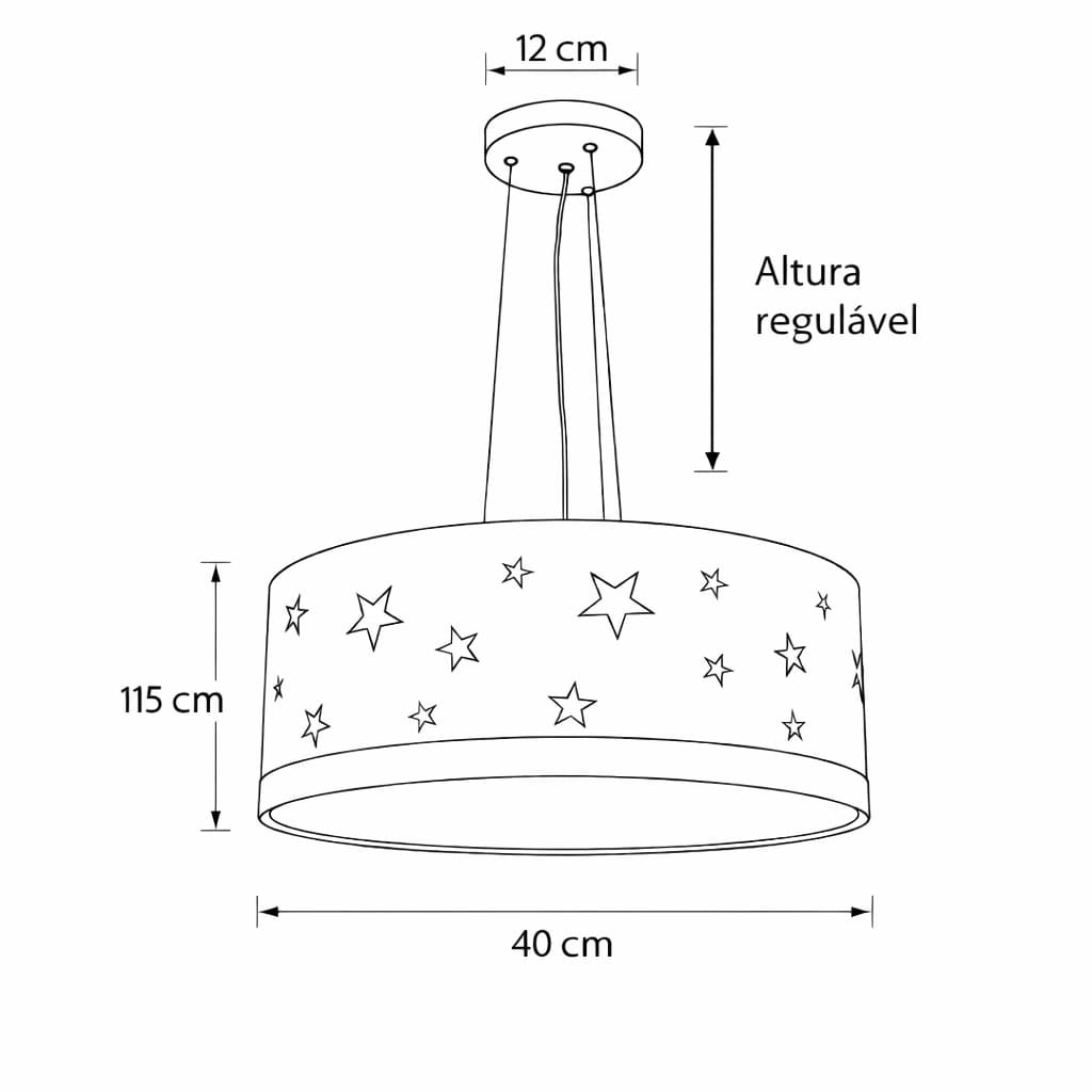 Luminária de Teto Pendente Infantil Estrelas 40x15 2 em 1