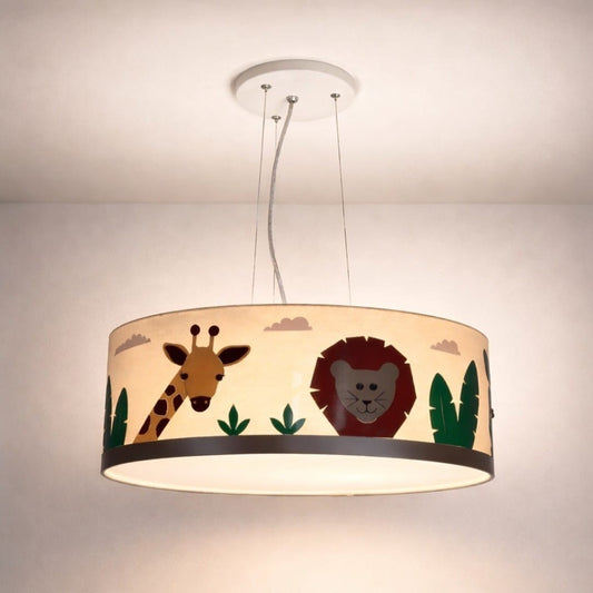 Lustre Infantil Pendente Safari Cúpula Tecido 30x15cm 2 em 1