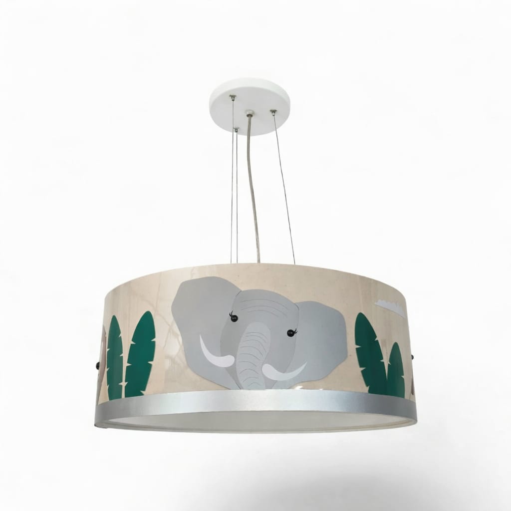 Lustre Infantil Pendente Safari Cúpula Tecido 40x15cm 2 em 1