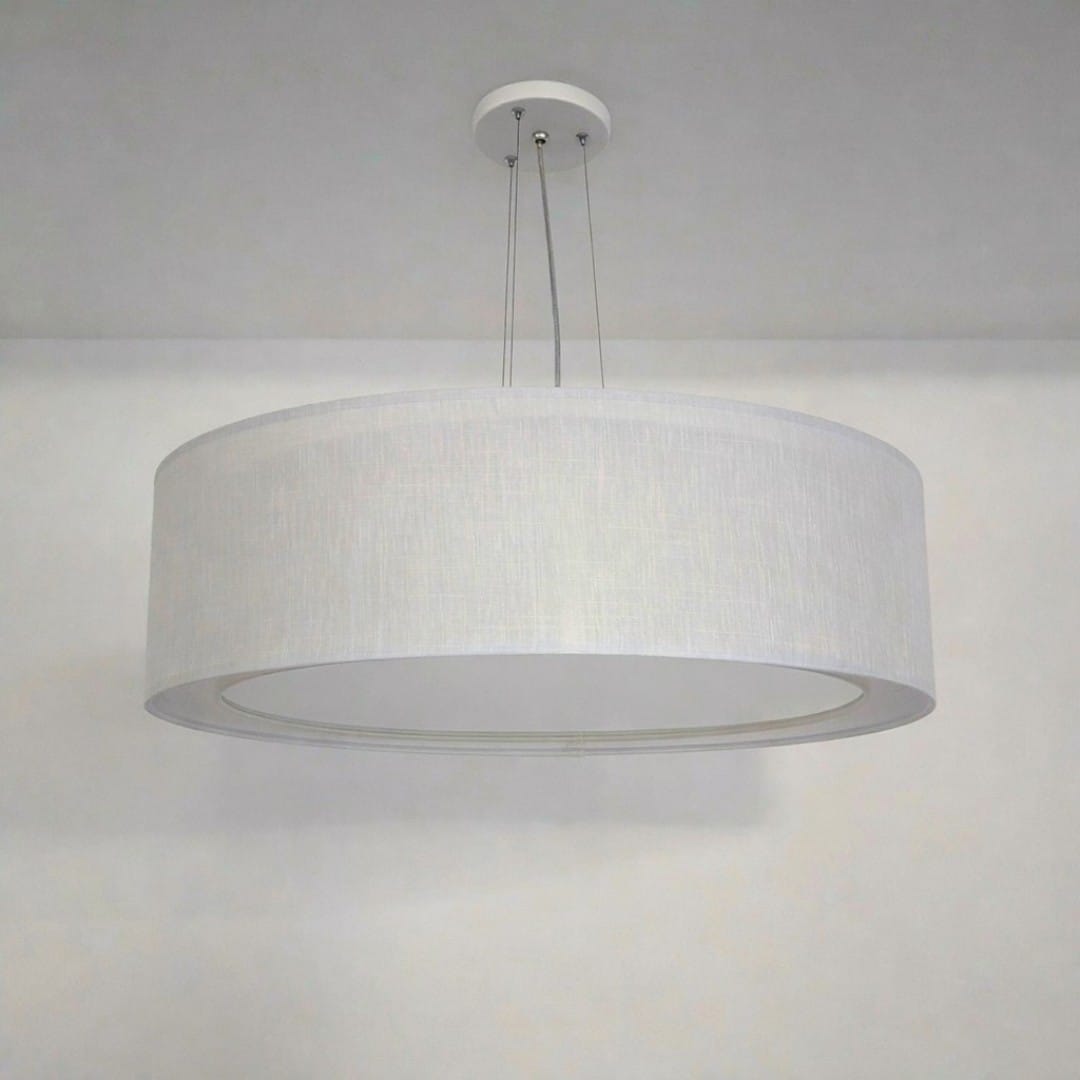 Luminária De Teto Pendente Cúpula Dupla Linho Pérola 60x16
