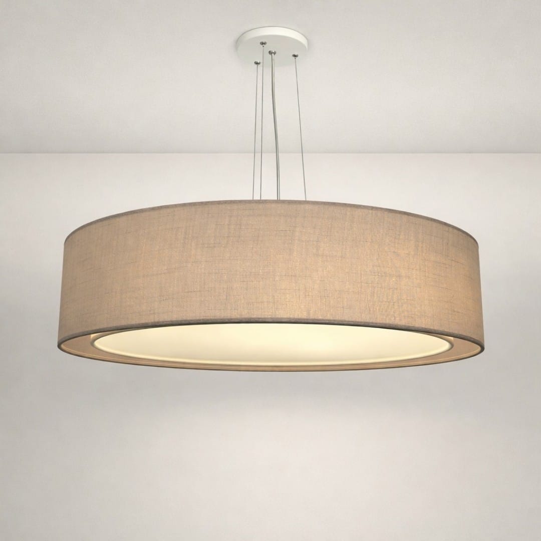 Luminária De Teto Pendente Cúpula Dupla Linho Pérola 60x16