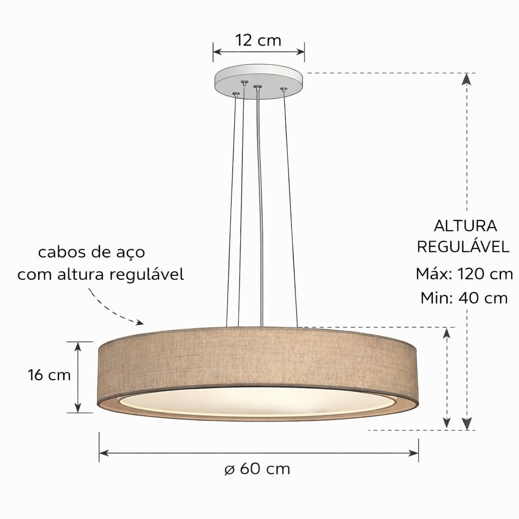 Luminária De Teto Pendente Cúpula Dupla Linho Pérola 60x16