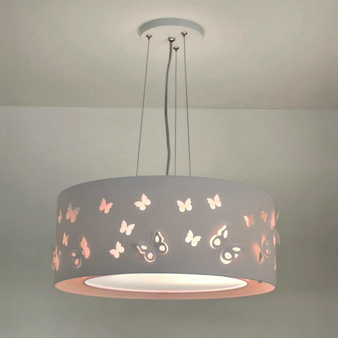 Lustre Infantil Pendente Borboletas Duplo 40x16cm