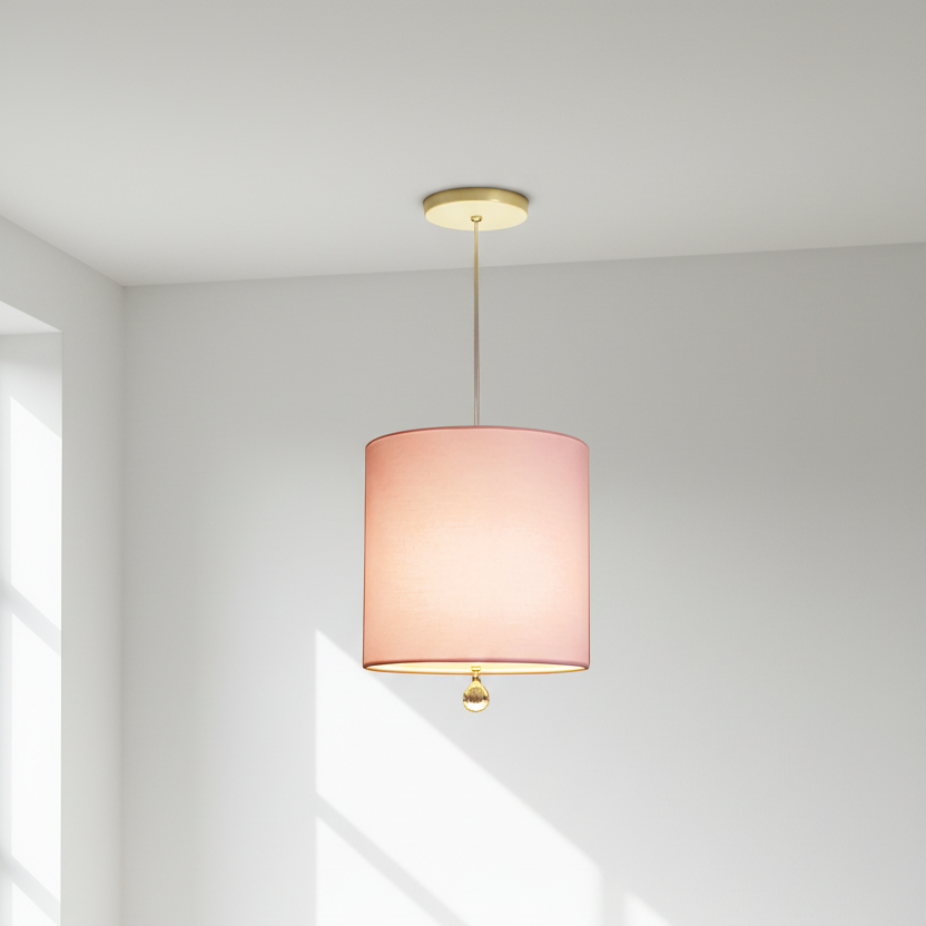 Luminária Pendente Lili Com Cristal Cúpula Rosa 25x25 1E27
