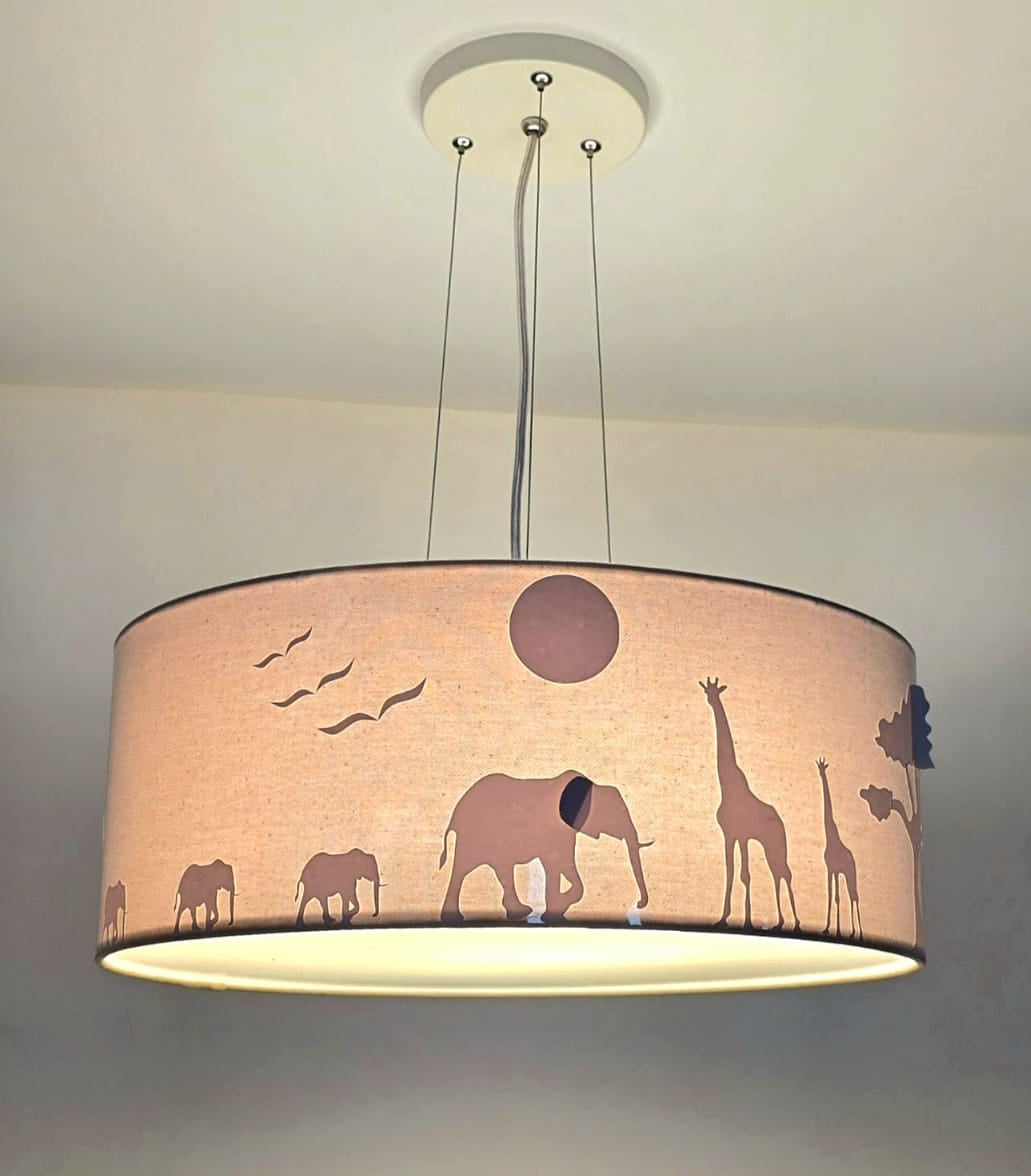Lustre Pendente Safari Savana Cúpula Tecido 40x15cm 2 em 1