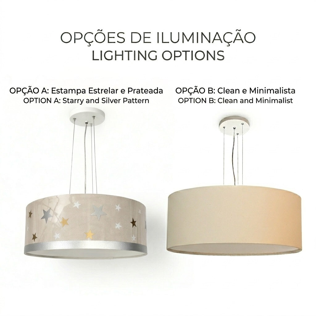 Luminária de Teto Pendente Infantil Estrelas 30x15 2 em 1